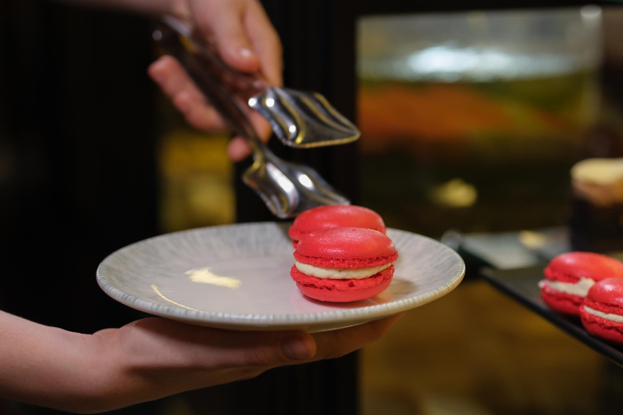Pastry chef arranging dessert